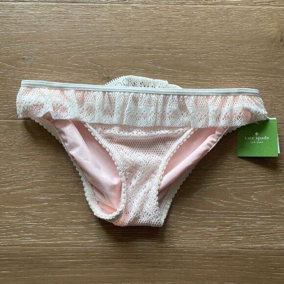 Kate Spade Bikini Bottom Womens Small Cream Lace Ruffle Trim Cheeky NEW - Picture 1 of 4